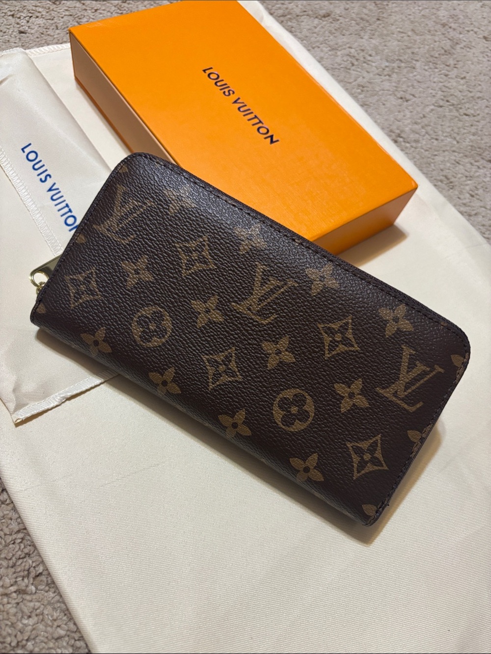 LV Monogram Canvas Zip Around Wallet in Brown
